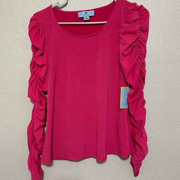 CeCe Tops - Hot Pink Barbiecore Barbie Ruched Longsleeve Top NWT​